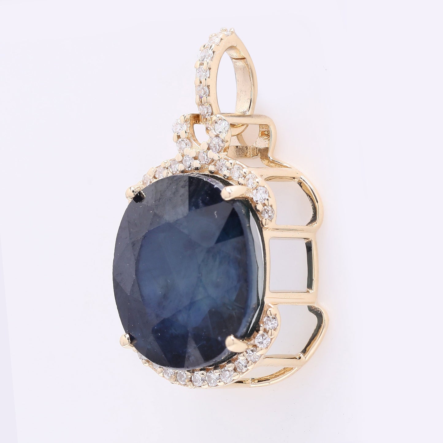 7.32 Ct Oval Mixed Cut Natural Sapphire 14K Gold Pendant
