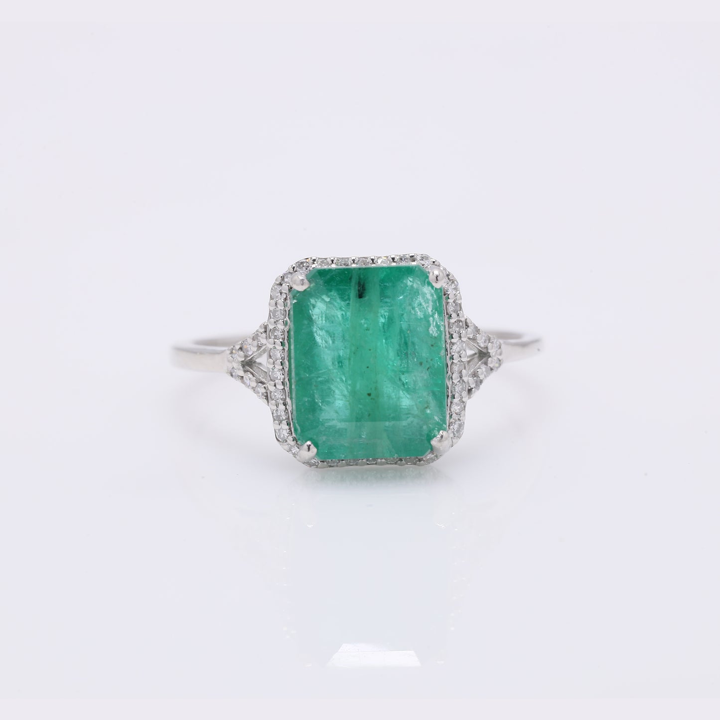 3.69 Ct Octagon Step Cut Natural Emerald 950 Platinum Ring