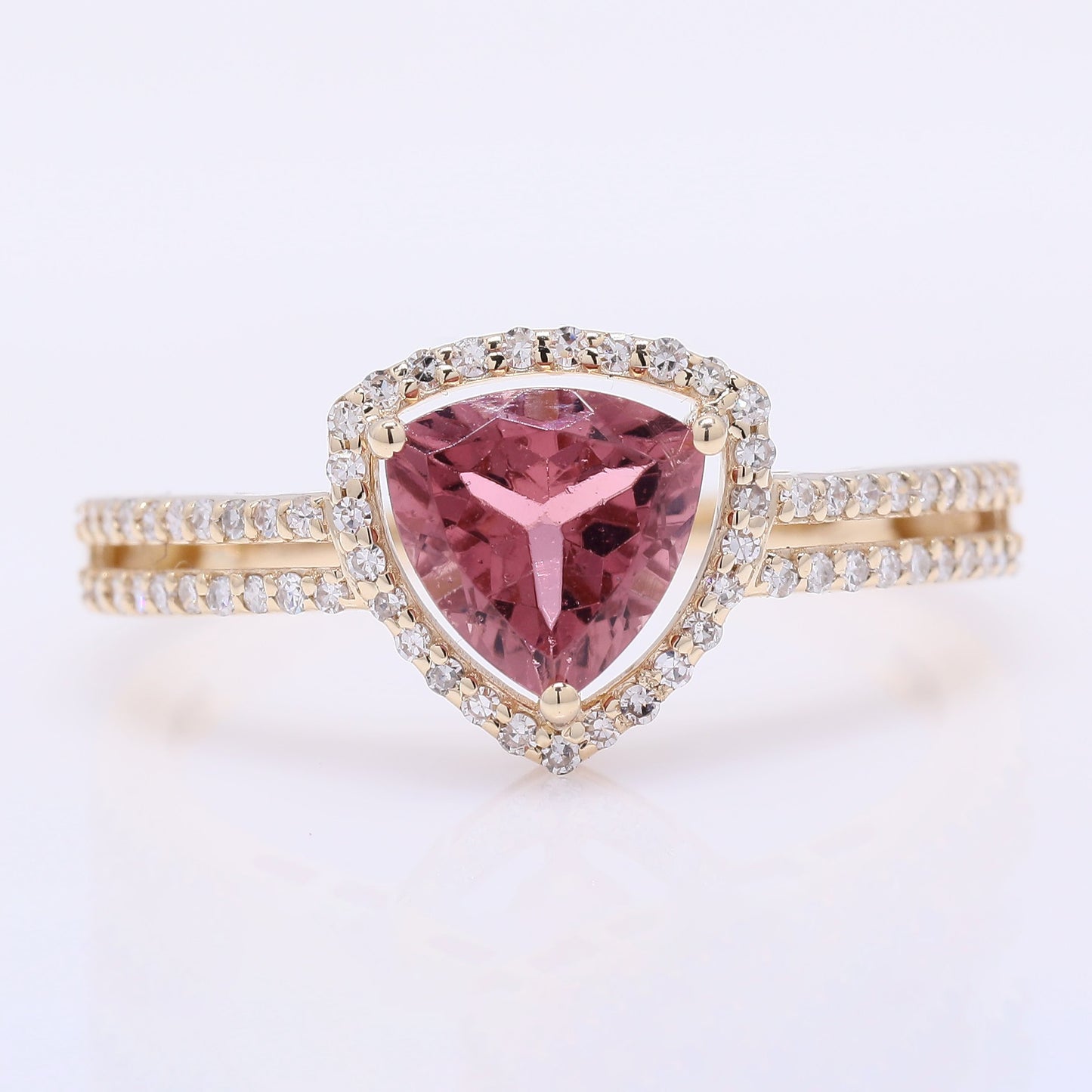 1.27 Ct Triangle Mixed Cut Natural Pink Tourmaline 14K Gold Ring