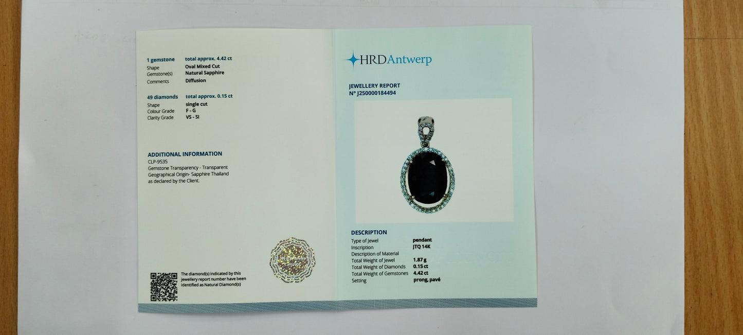 4.57 Ct Oval Mixed Cut Natural Sapphire 14K Gold Pendant