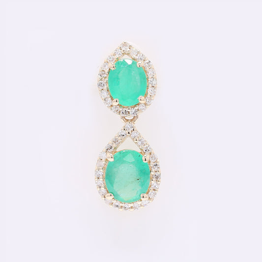 0.92 Ct Oval Mixed Cut Natural Emerald 14K Gold Pendant