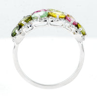 2.93 Ct Oval Mixed Cut, Round Mixed Cut Natural Multi-Coloured Tourmaline 950 Platinum Ring