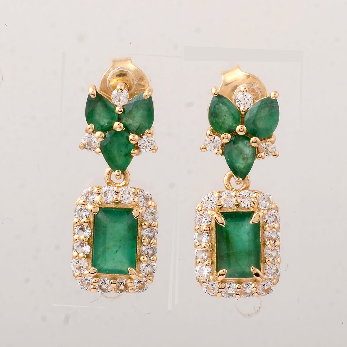 2.39 Ct Octagon Emerald 14K Gold Earrings