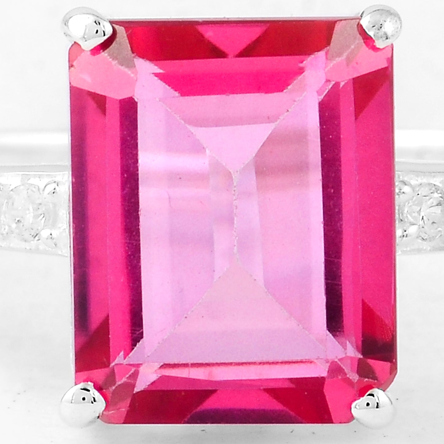 4.42 Ct Octagon Pink Topaz, Cubic Zirconia, 925 Sterling Silver Ring