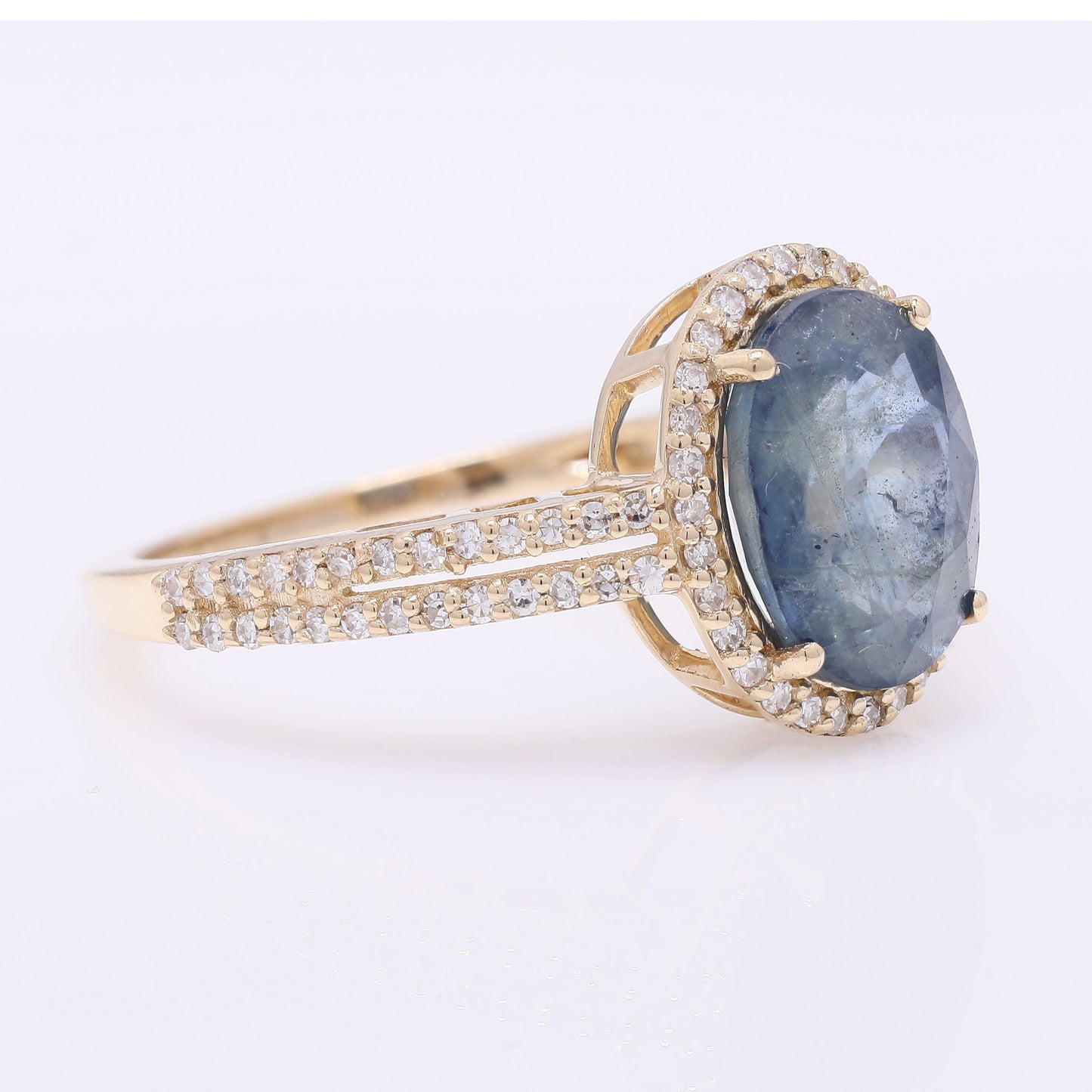 3.13 Ct Oval Mixed Cut Natural Sapphire 14K Gold Ring