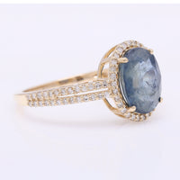 3.13 Ct Oval Mixed Cut Natural Sapphire 14K Gold Ring