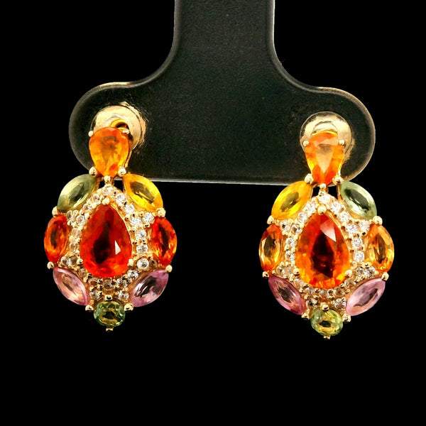 2.98 Ct Pear Multi Sapphire 14K Gold Earrings