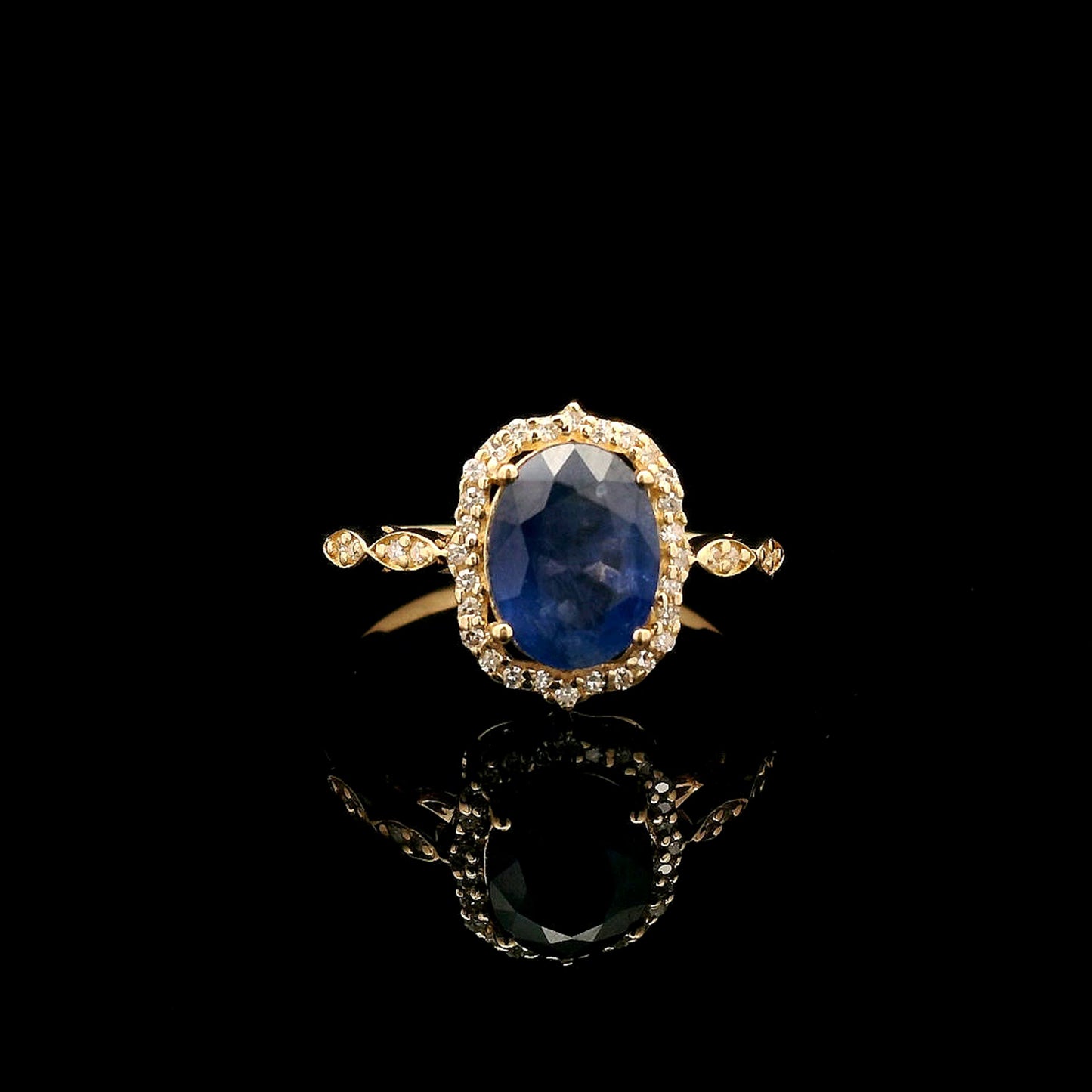 2.11 Ct Oval Mixed Cut Natural Sapphire 14K Gold Ring