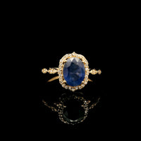 2.11 Ct Oval Mixed Cut Natural Sapphire 14K Gold Ring