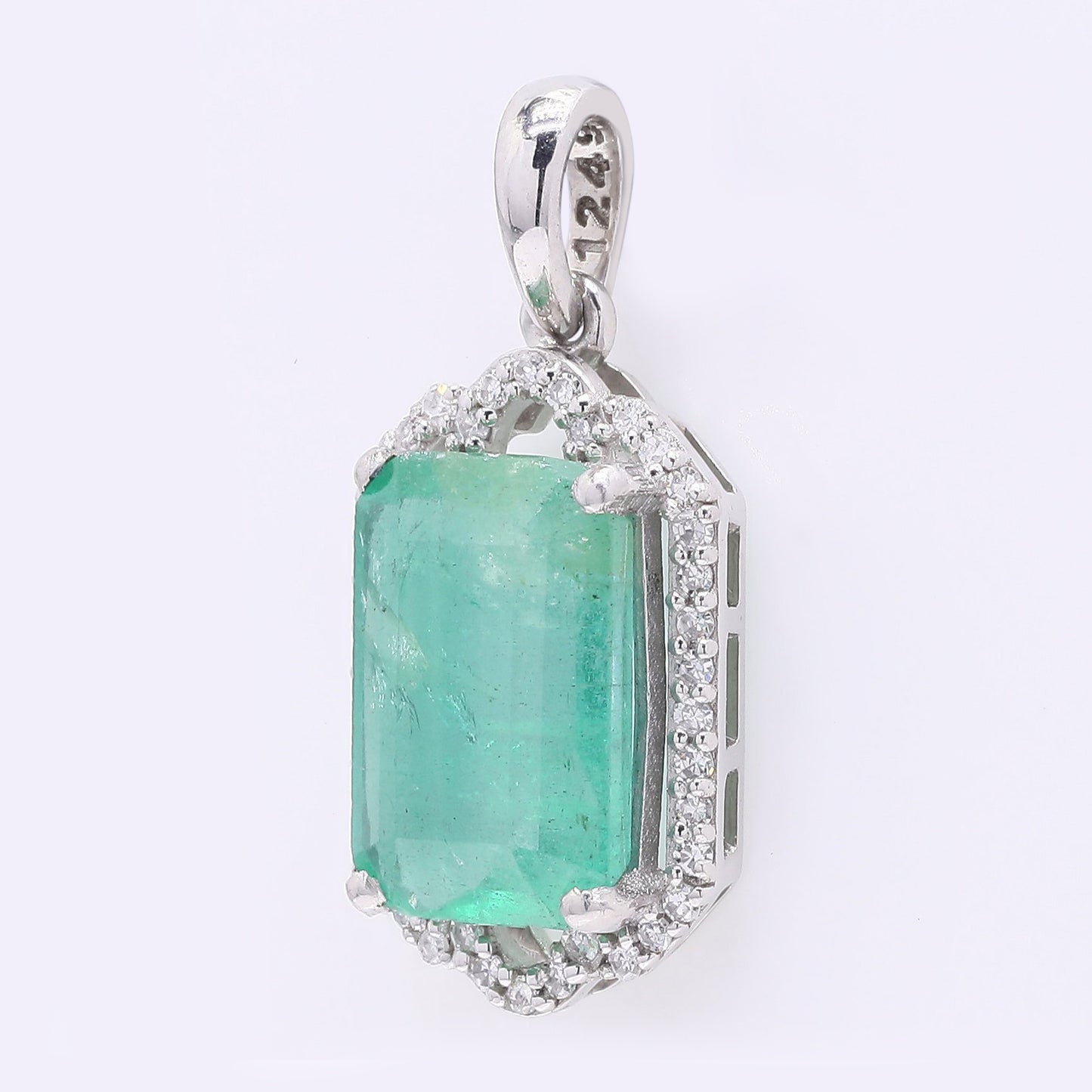 2.77 Ct Octagon Step Cut Natural Emerald 950 Platinum Pendant