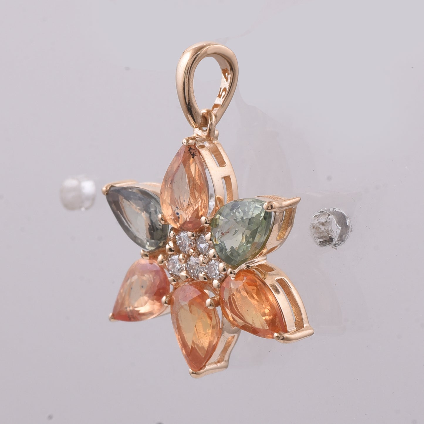 3.18 Ct Pear Natural Multi Coloured Sapphire 14K Gold Pendant