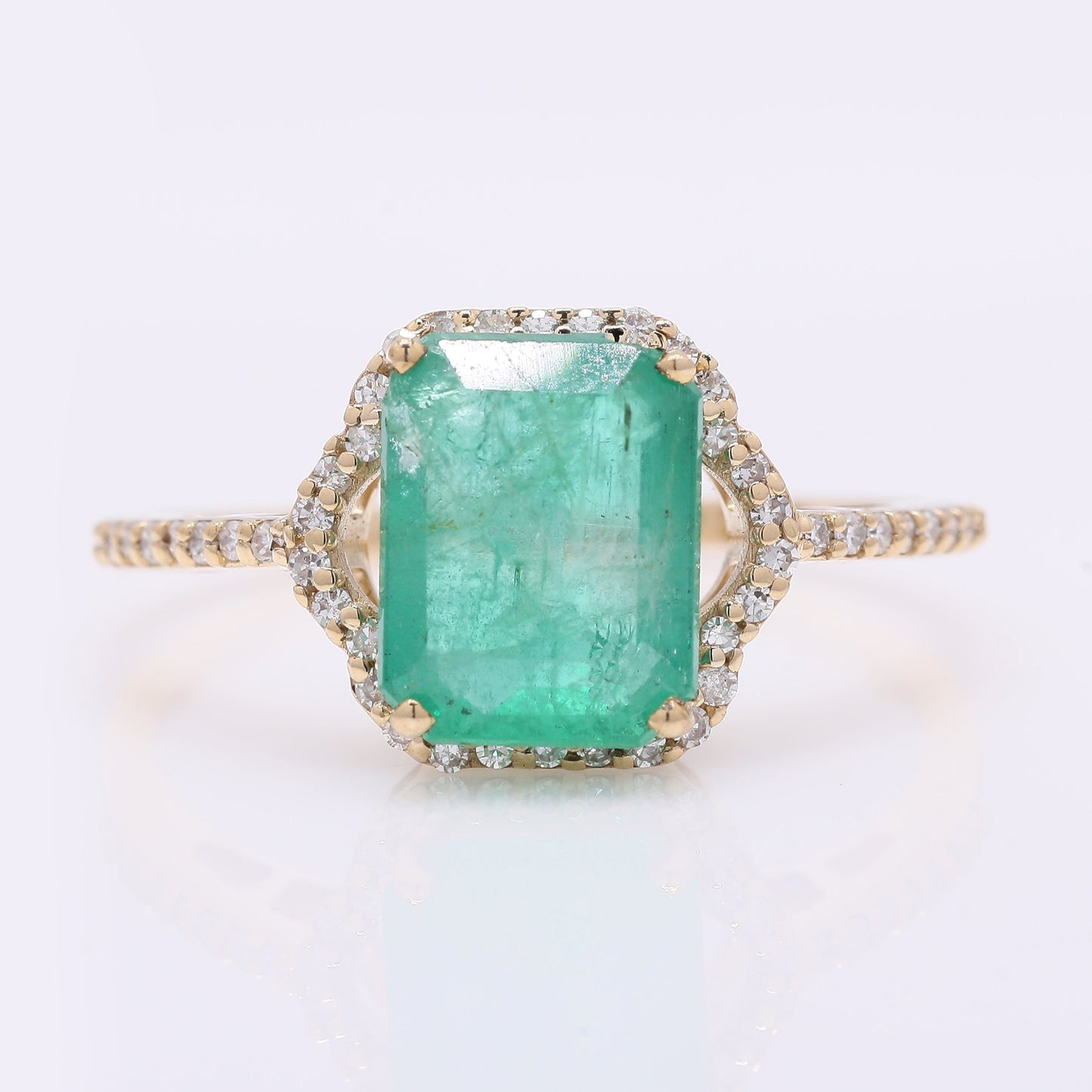 2.06 Ct Octagon Step Cut Natural Emerald 14K Gold Ring
