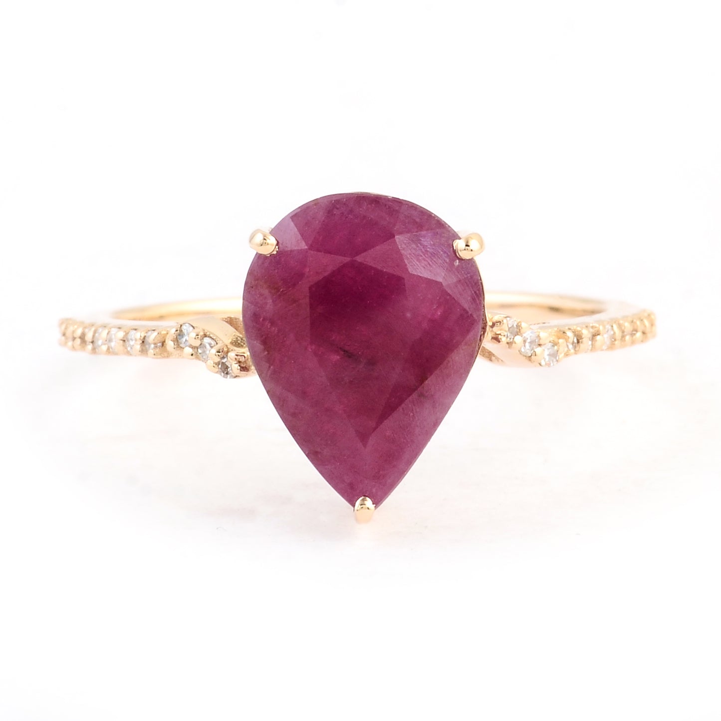 2.99 Ct Pear Mixed Cut Natural Corundum Ruby 14K Gold Ring