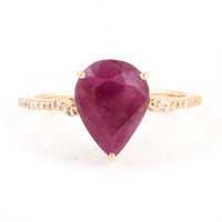 2.99 Ct Pear Mixed Cut Natural Corundum Ruby 14K Gold Ring