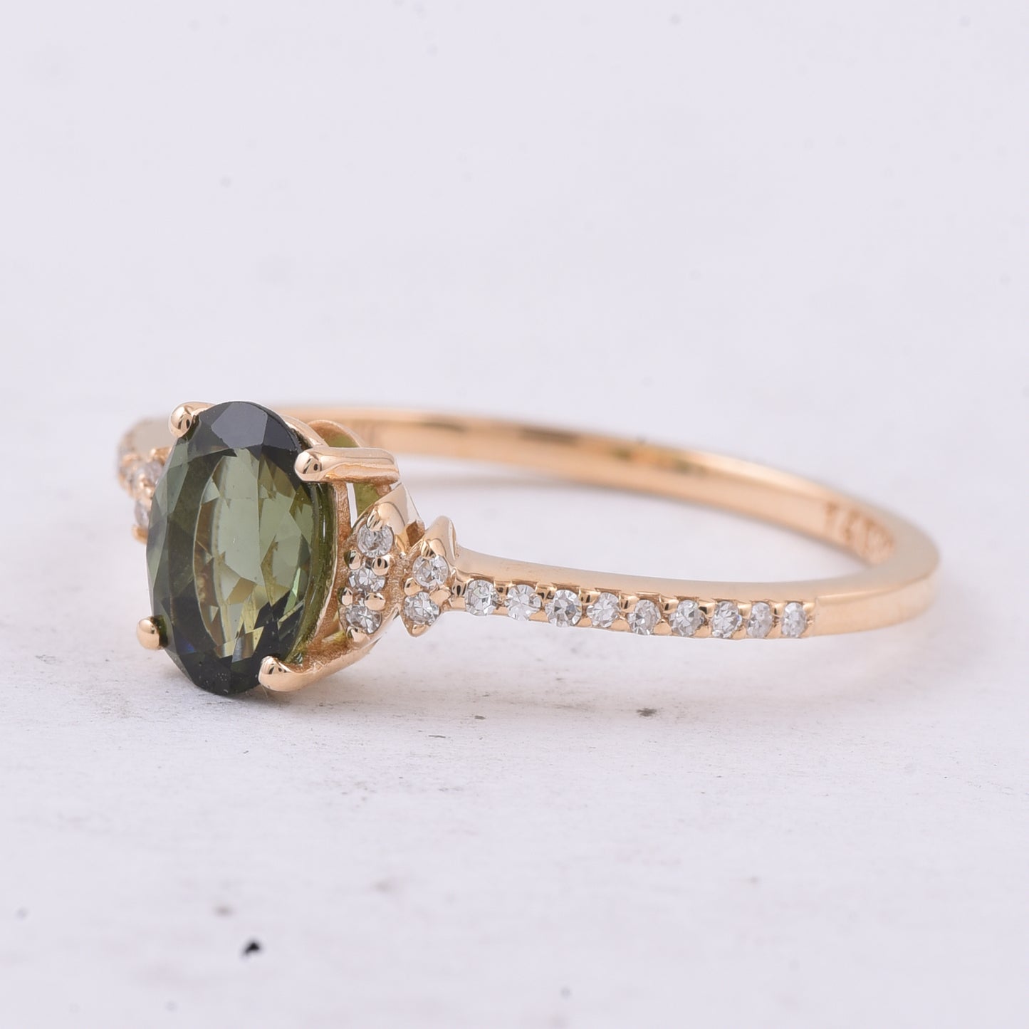 0.92 Ct Oval Natural Green Tourmaline 14K Gold Ring