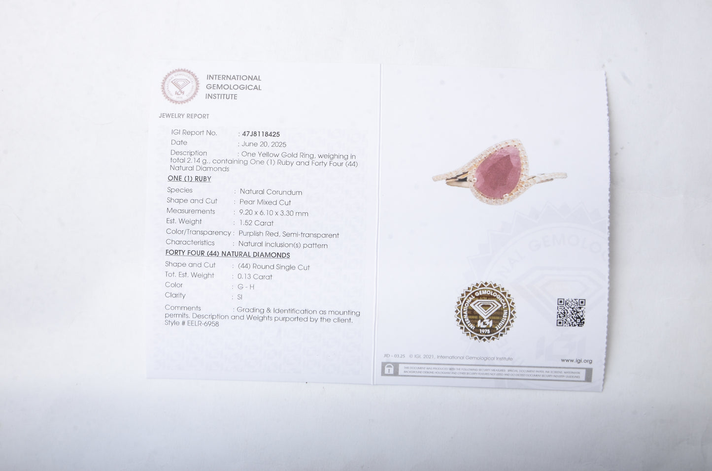 1.65 Ct Pear Mixed Cut Natural Corundum Ruby 14K Gold Ring