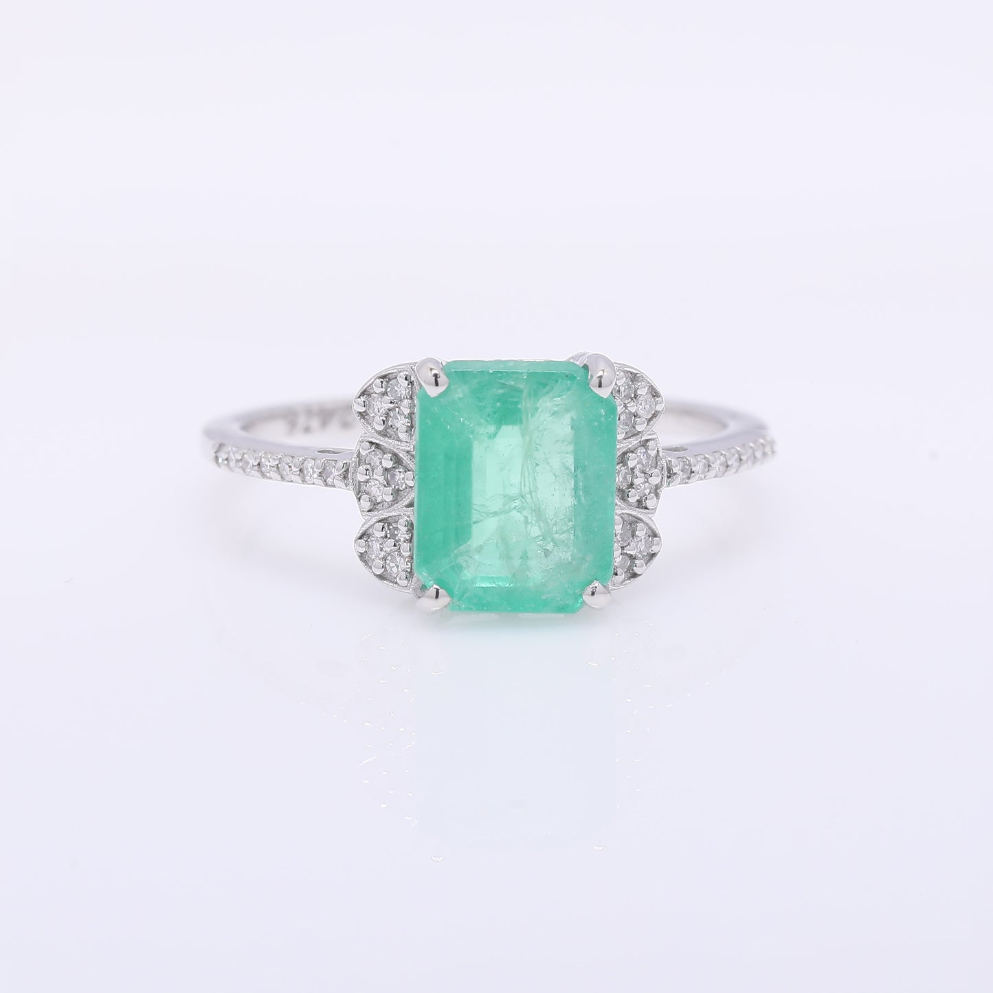 2.12 Ct Octagon Step Cut Natural Emerald 950 Platinum Ring