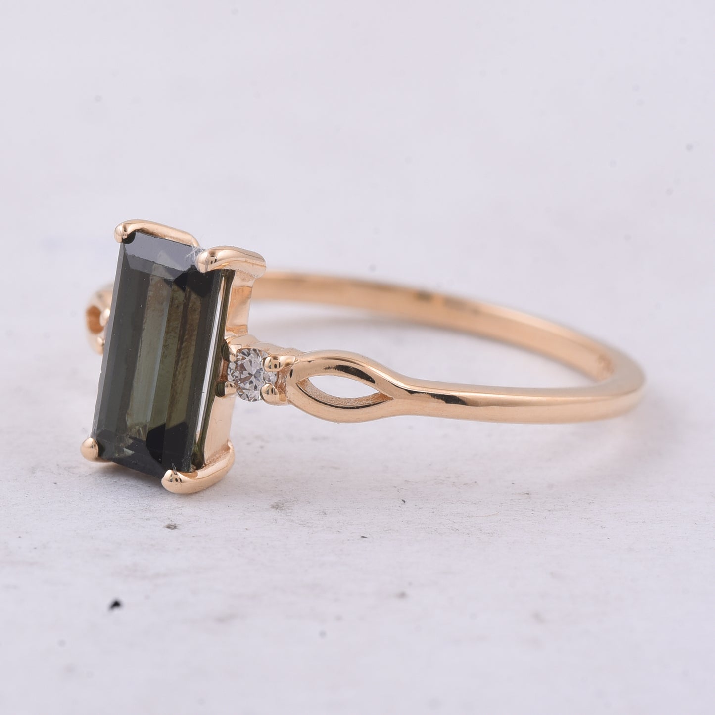 0.81 Ct Rectangle Step Cut Natural Green Tourmaline 14K Gold Ring