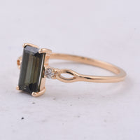 0.81 Ct Rectangle Step Cut Natural Green Tourmaline 14K Gold Ring