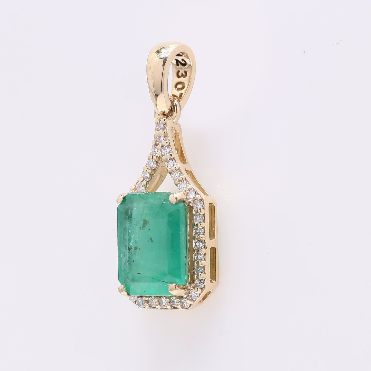 1.57 Ct Octagon Step Cut Natural Emerald 14K Gold Pendant