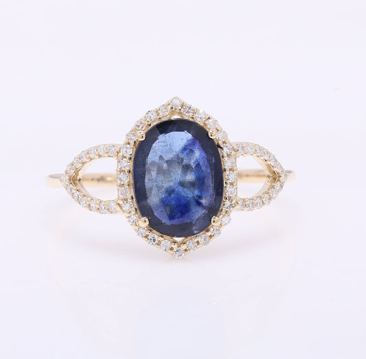 1.73 Ct Oval Mixed Cut Natural Sapphire 14K Gold Ring