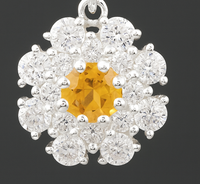 1.85 Ct Round Citrine, Cubic Zirconia 925 Sterling Silver Pendant