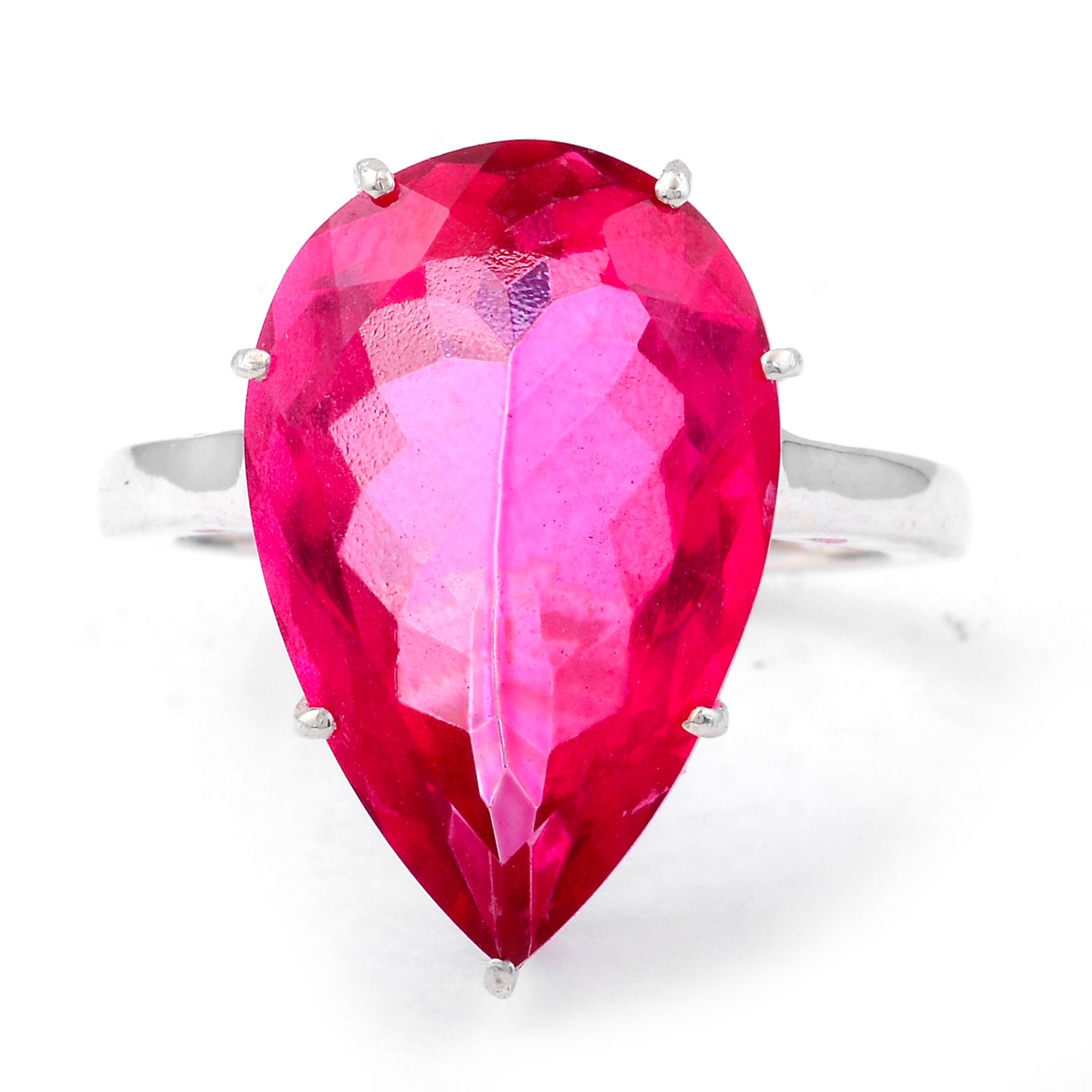 18.23 Ct Pear Pink Topaz, Cubic Zirconia 925 Sterling Silver Ring
