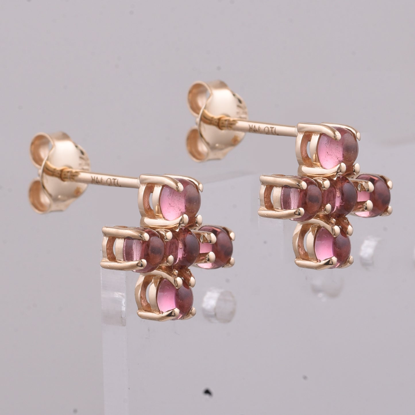 1.42 Ct Round Cabochon Cut Natural Pink Tourmaline 14K Gold Earrings
