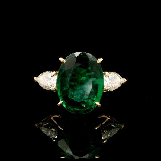3.85 Ct Oval Mixed Cut Lab Grown Emerald 14K Gold Ring
