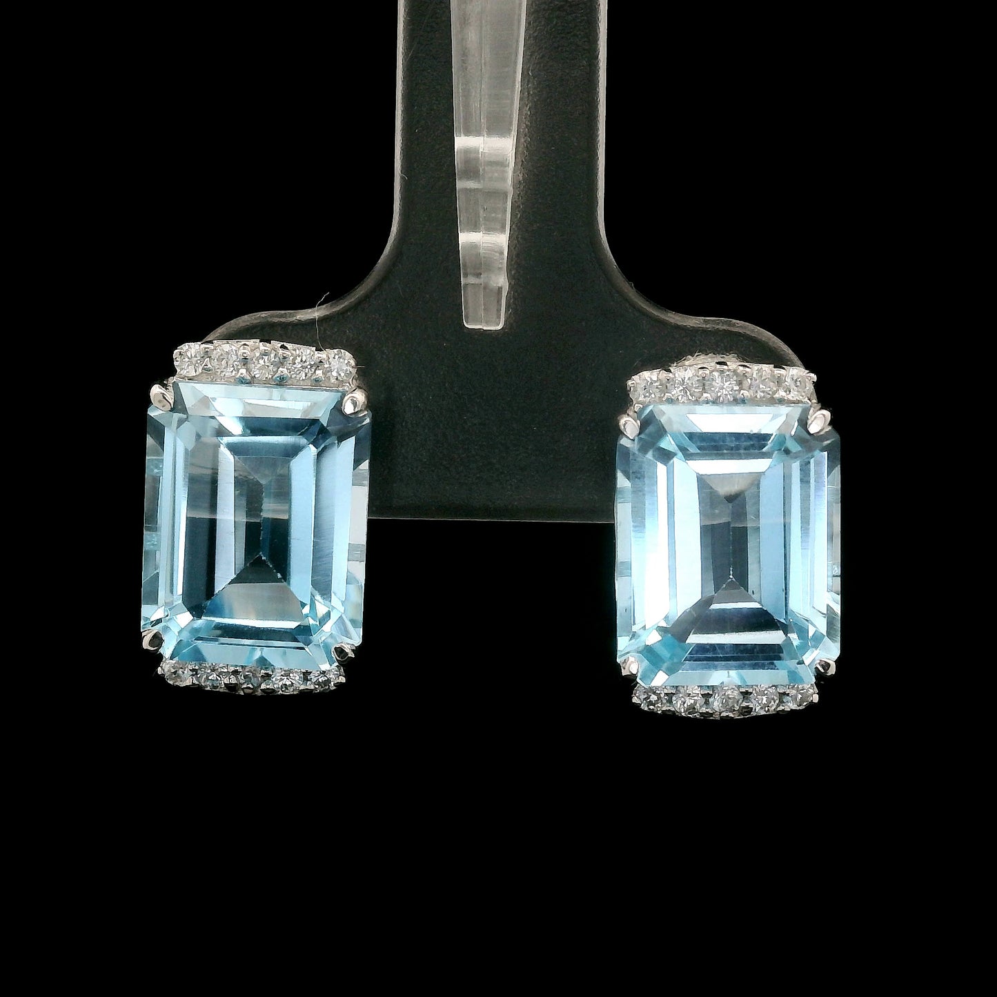 8.59 Ct Octagon Blue Topaz, White Zircon 925 Sterling Silver Earrings