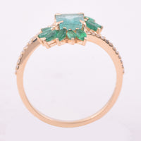 1.23 Ct Octagon Step Cut, Marquise Mixed Cut Natural Emerald 14K Gold Ring