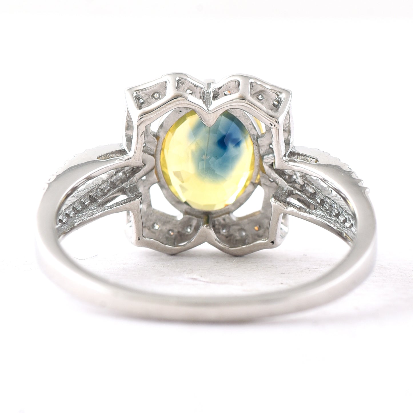 2.09 Ct Oval Mixed Cut Natural Bi-Coloured Sapphire 950 Platinum Ring