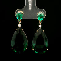 24.36 Ct Pear Mixed Cut Lab Grown Emerald 14K Gold Earrings