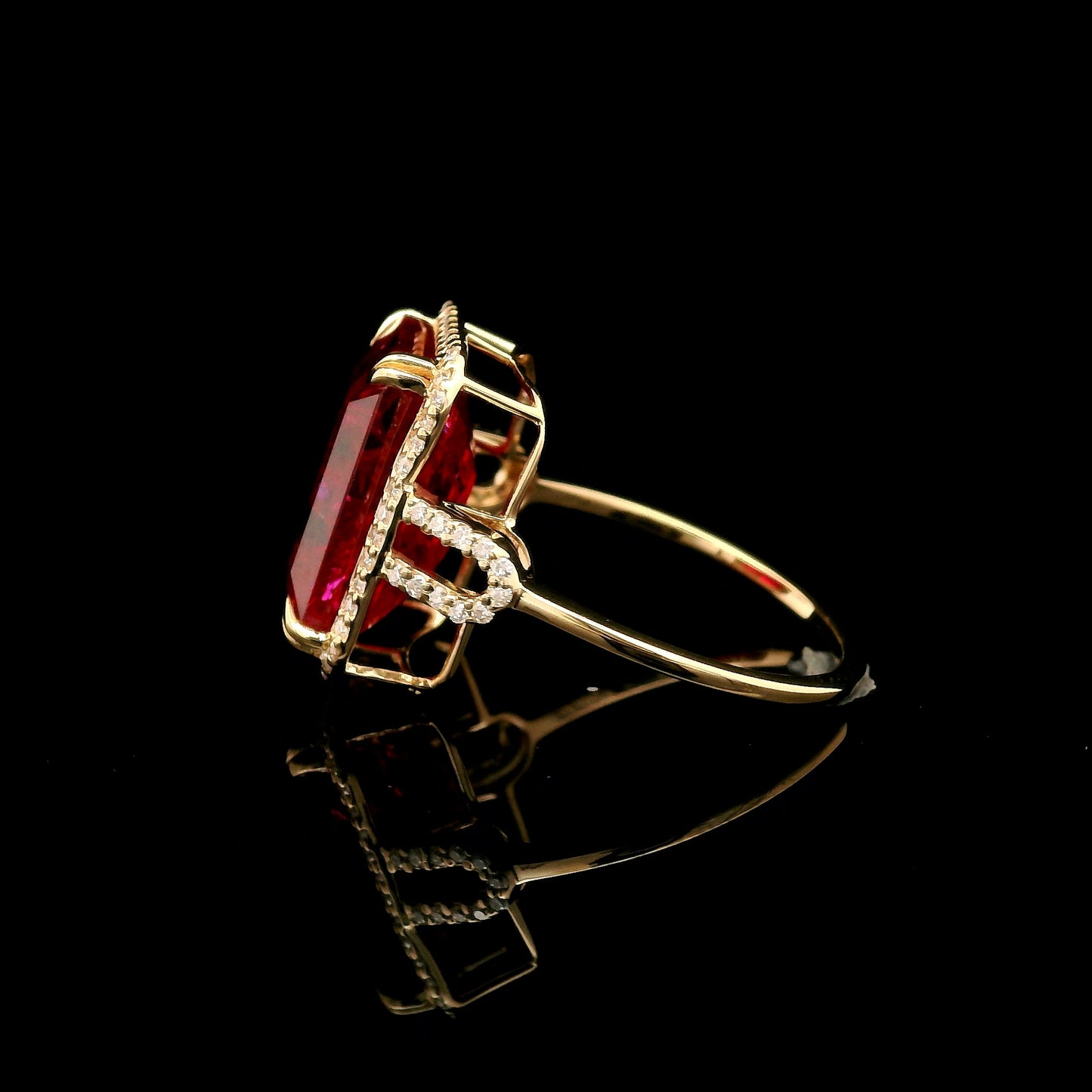 9.96 Ct Emerald Cut Lab Grown Ruby 14K Gold Ring