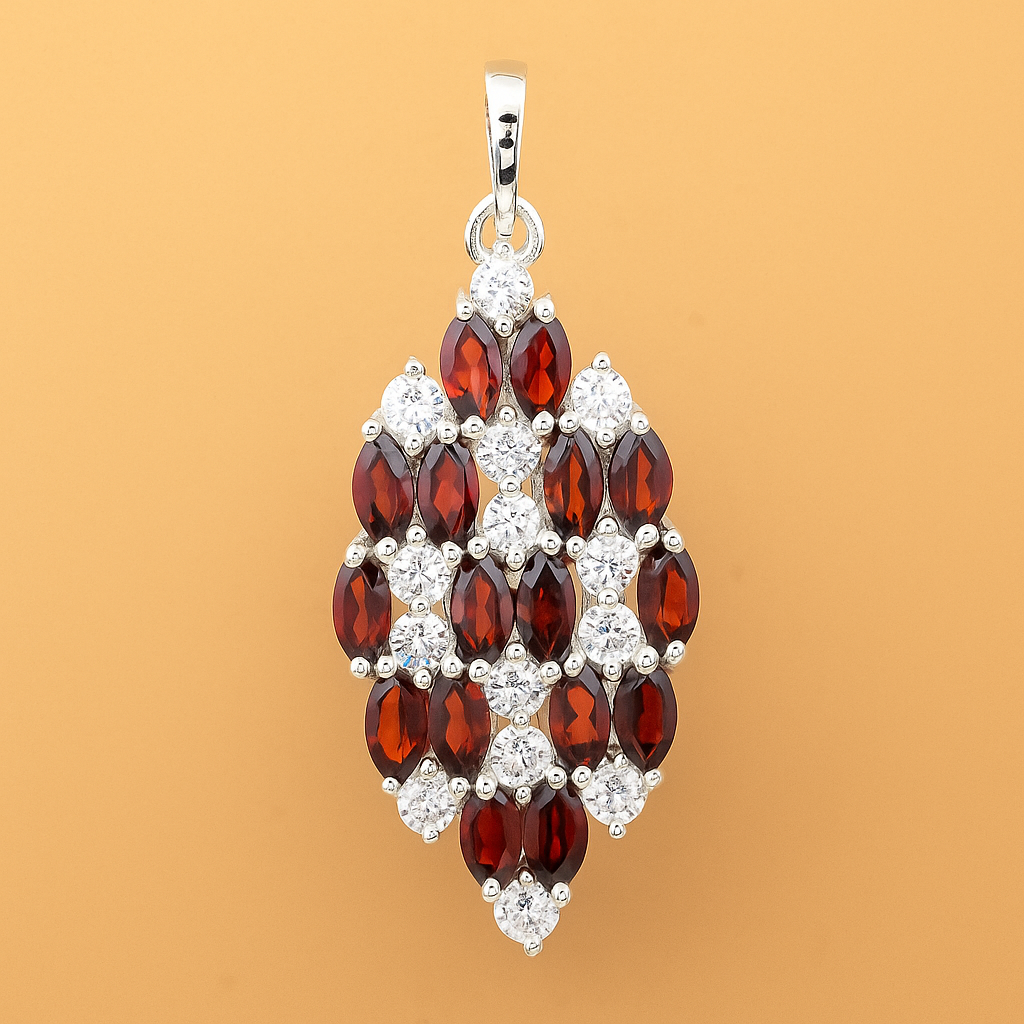 4.44 Ct Marquise Garnet, Cubic Zirconia, 925 Sterling Silver Pendant