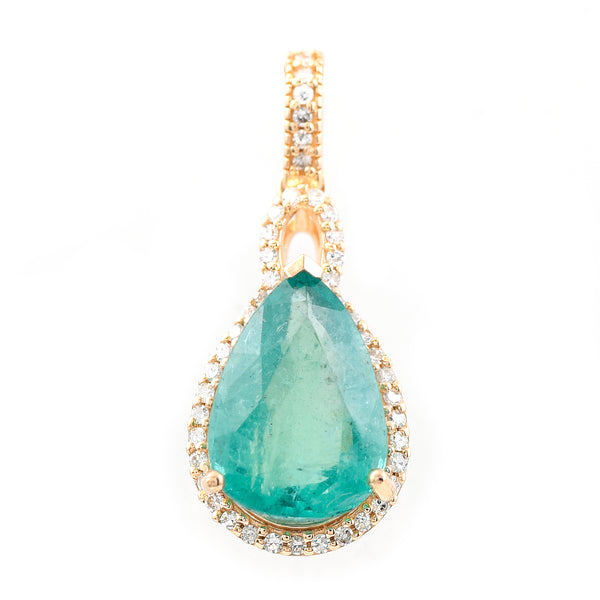 3.20 Ct Pear Mixed Cut Natural Emerald 14K Gold Pendant