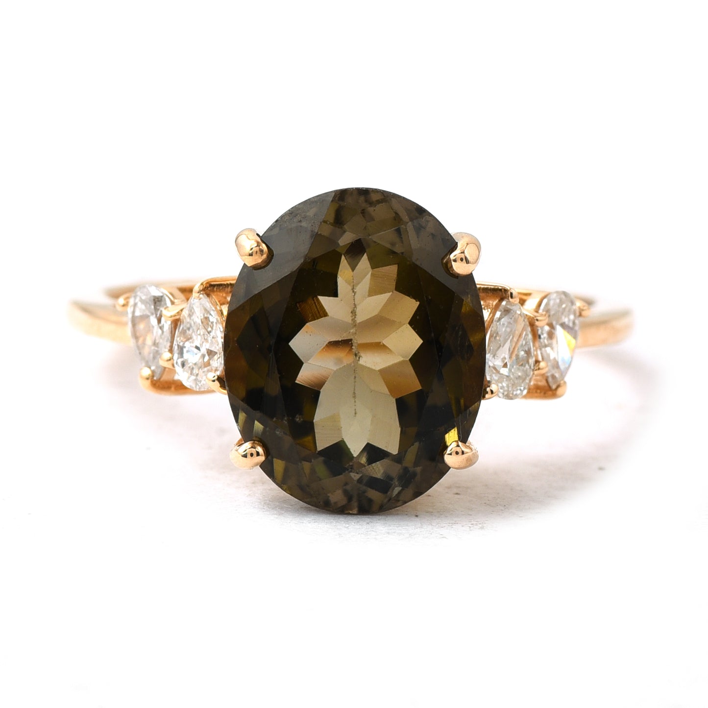 2.02 Ct Oval Mixed Cut Natural Green Tourmaline 14K Gold Ring