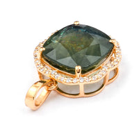 6.49 Ct Cushion Mixed Cut Natural Green Sapphire 14K Gold Pendant