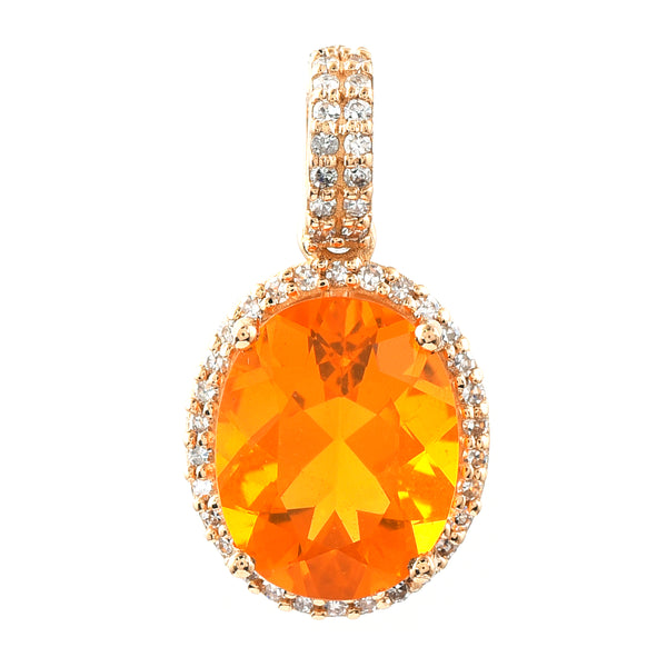 1.81 Ct Oval Mixed Cut Natural Fire Opal 14K Gold Pendant