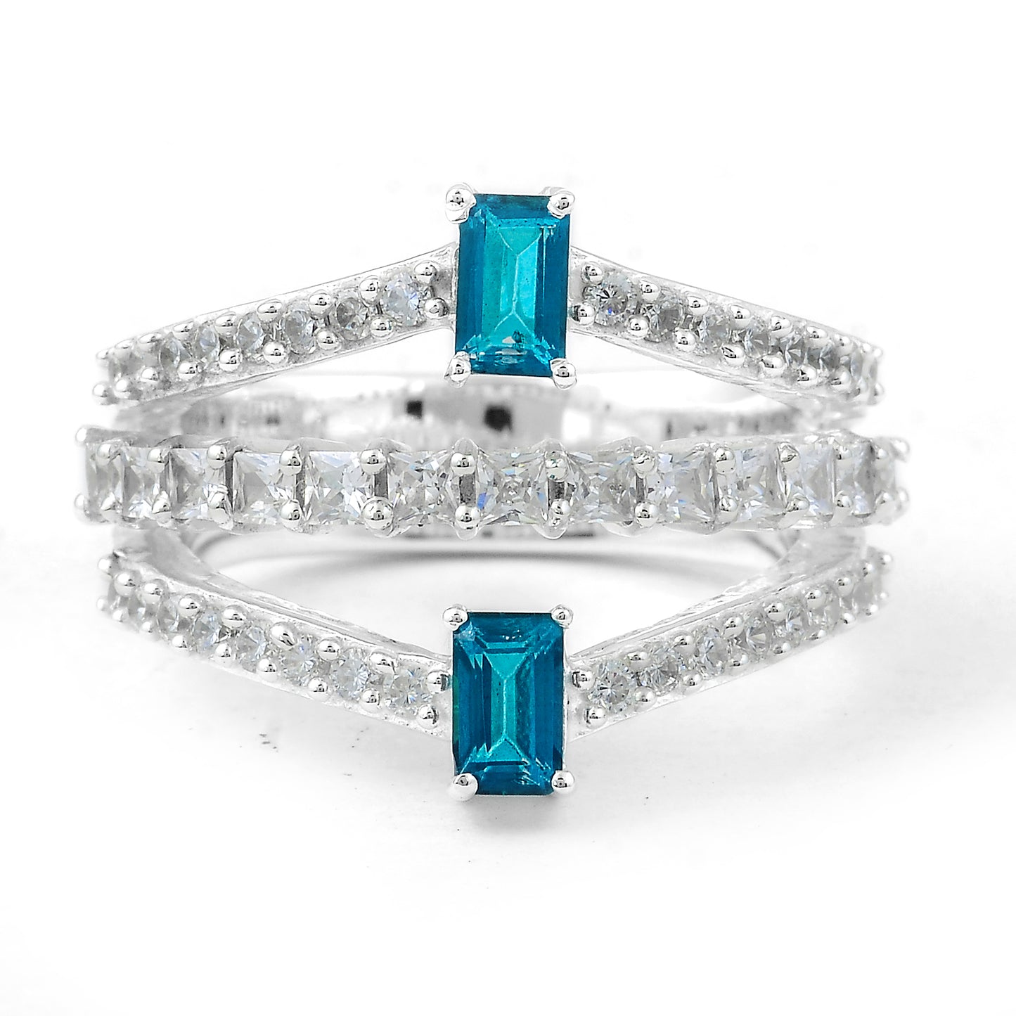 2.72 Ct Octagon Paraiba Topaz, Cubic Zirconia 925 Sterling Silver Ring