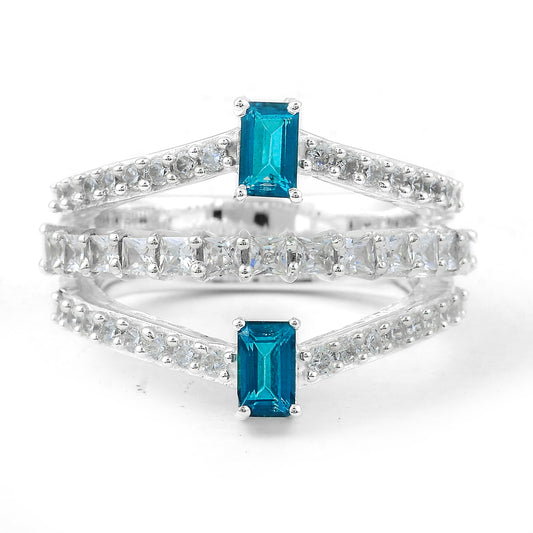 2.72 Ct Octagon Paraiba Topaz, Cubic Zirconia 925 Sterling Silver Ring