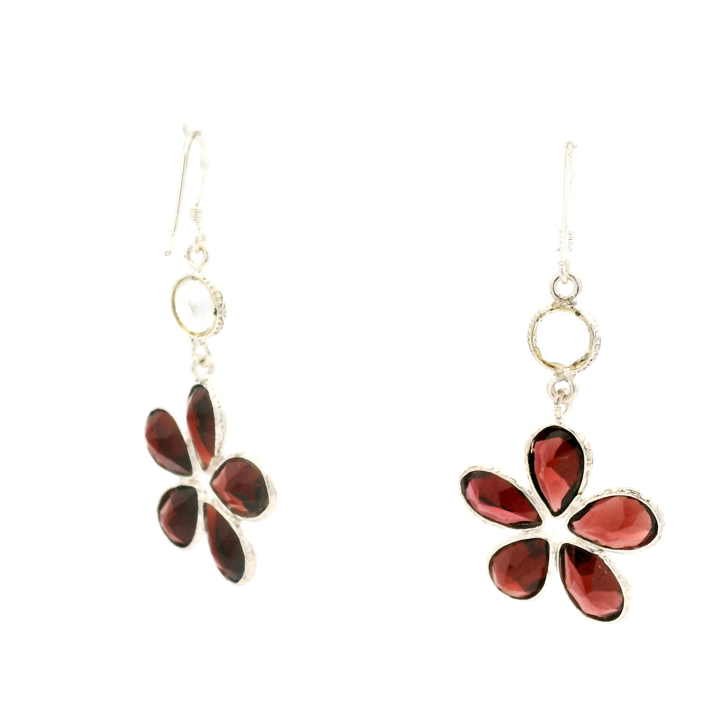 12.25 Ct Garnet, White Topaz 925 Sterling Silver Earrings