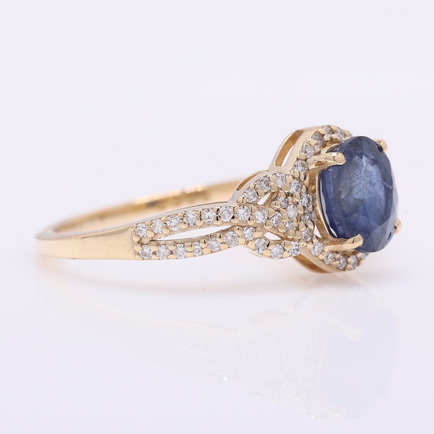1.74 Ct Oval Mixed Cut Natural Sapphire 14K Gold Ring