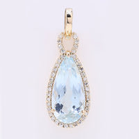 2.71 Ct Pear Mixed Cut Natural Aquamarine 14K Gold Pendant