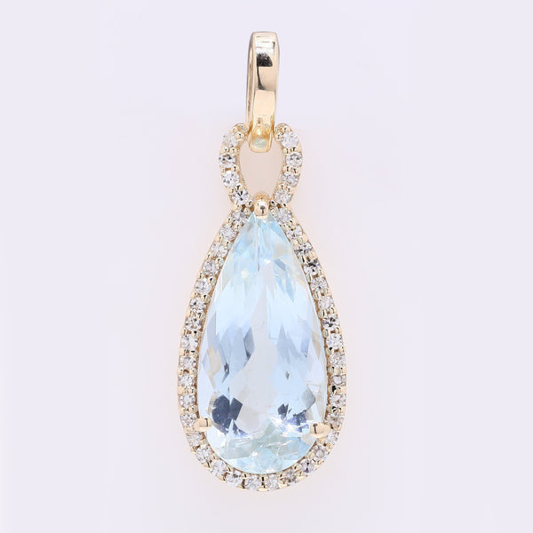 2.71 Ct Pear Mixed Cut Natural Aquamarine 14K Gold Pendant