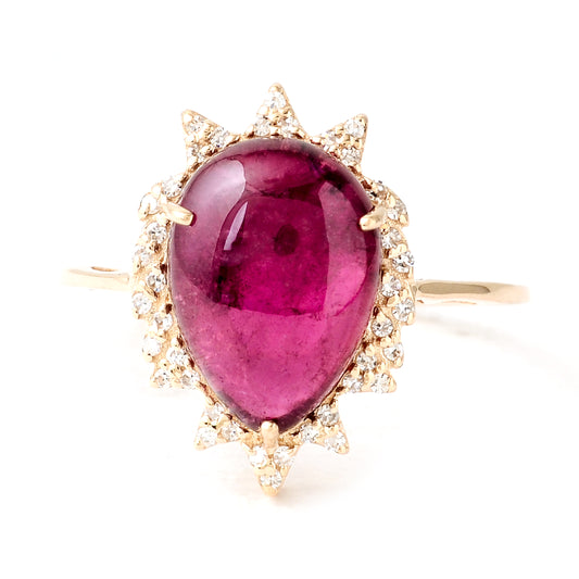 4.91 Ct Pear Cabochon Natural Tourmaline 14K Gold Ring