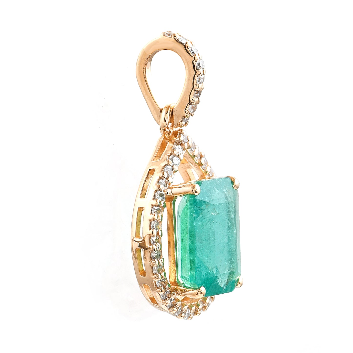 1.58 Ct Octagon Step Cut Natural Emerald 14K Gold Pendant