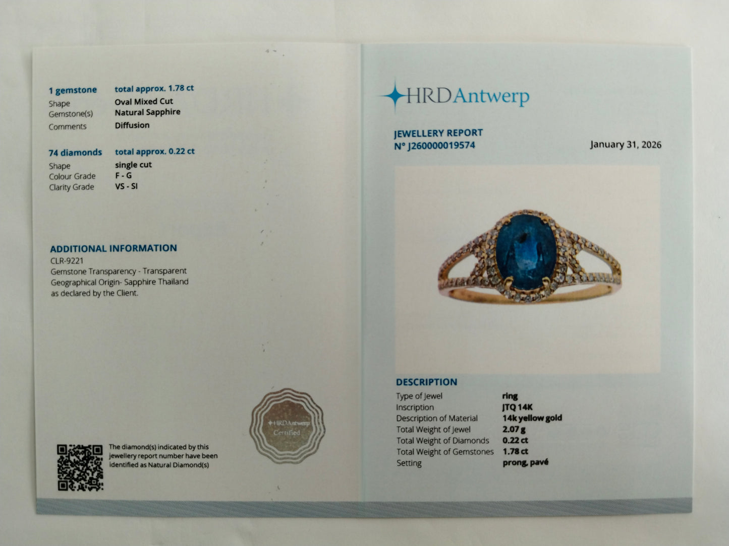 2.00 Ct Oval Mixed Cut Natural Sapphire 14K Gold Ring