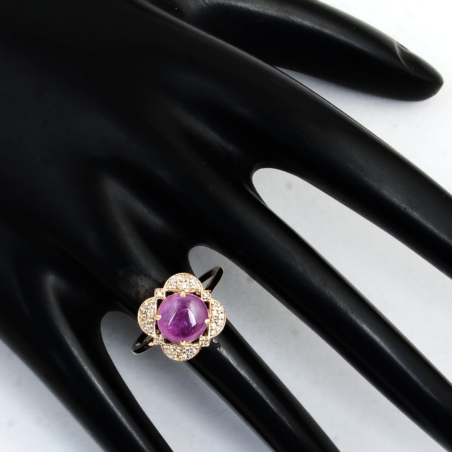 2.57 Ct Oval Cabochon Natural Corundum Pink Sapphire 14K Gold Ring