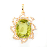 5.62 Ct Cushion Mixed Cut Natural Green Sapphire 14K Gold Pendant